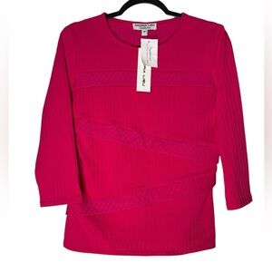 Andria Lieu Fuchsia Eila Top Medium Women’s Designer 3/4 Sleeve Made in USA NWT